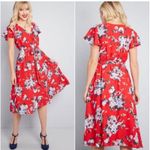 Modcloth Red Floral Dress Fits of Bliss Short Sleeve Dress NO BELT size large Photo 1