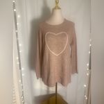 LC Lauren Conrad Lauren Conrad Pink Beige Heart Sweater Metallic Shimmer Tunic Medium Pullover Photo 1