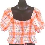 Abound NWOT  1X Coral Pink Plaid Square Neck Puff Sleeve Blouse Women’s Top Photo 5