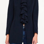ZARA  Frock Ruffle Coat Women Medium Navy Blue Nautical Whimsigoth Dark Feminine Photo 0