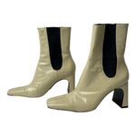 ZARA  Beige Patent Leather Square Toe Side Goring Heeled Ankle Boots Size 6‎ Photo 2