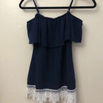 Navy off shoulder top with white lace trim‎ Blue Size XS Photo 3