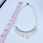 Vintage mother of pearl boho fringe turquoise sterling silver necklace. White Photo 4