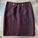 Etcetera  Red and Black Textured Pencil Skirt Gold Chain Women’s Size 0 Photo 0