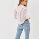 American Eagle  Outfitters Pink Striped Clubhouse Cropped Button Down Shirt M Photo 1