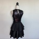 Armani Exchange Solid Black Sequin Satin Peplum Cocktail Dress Photo 4