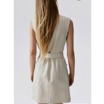 H&M Linen Blend Jacket Dress Belted Light Beige Pinstripe Size Large NWT Photo 4
