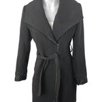 ASM Asmanto Black Zip Up Long Sleeve Wide Collar Belted Trench Coat Jacket Sz 8 Photo 0