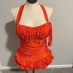 Unbranded woman’s Orange White small Polka Dot ruffle Swimsuit size large Photo 6