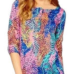 Lilly Pulitzer Lilly‎ Pulitzer Womens Porter Henley Top in Electric Feel Sz XS Preppy Vacation Photo 0