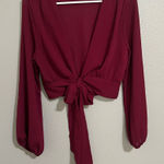 VICI  burgundy plunge v neck tie front blouse women’s size small Photo 0