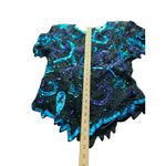 Vintage Lawrence Kazar Beaded silk Sequin Top Turquoise Purple Embellished Party Black Size L Photo 6