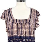 Braeve Boho Style Rayon Top Ruffle Sleeves Square Neck Purple Beige Size Medium Photo 1