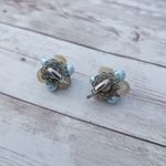 Vintage Clip On Earrings Beige & Light Blue Cluster Photo 4
