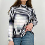 minimalist 100% cotton striped mockneck longsleeve top white navy blue size m Size M Photo 5