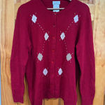 Basler Silk Cashmere Cardigan Red Argyle Button Front Luxury Sweater Size 44 Size L Photo 0