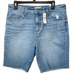 Loft NWT The Skinny Bermuda Denim Jean Shorts Raw Hem Size 30 Photo 0