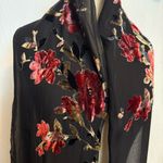 Women's Black And Red Floral Silk Velvet Scarf Photo 4