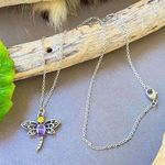 Dragonfly Purple & Yellow CZ Stainless Steel Necklace Photo 0