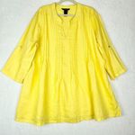 Ali Miles Linen Tunic Size XL Butter Yellow Pintuck Roll Tab Sleeve Coastal Photo 0