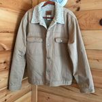 AMAZING BEIGE CANVAS MATERIAL SHERPA LINED INTERIOR DENIM STYLE JACKET Tan Size XL Photo 0