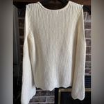 Venus  V-neck ribbed knit sweater in cream/ivory, wide bell sleeves,scalloped hem Photo 6
