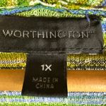 Worthington 1X Boho Blue Green Stripe Knit Open Front Duster Cardigan Sweater Photo 1