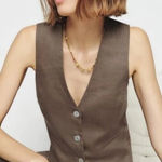 Reformation  |‎ 100% Linen Cienna Button Vest in Mushroom Brown Photo 0