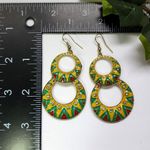 Boho Yellow Green Double Hoop Drop Earrings Photo 3