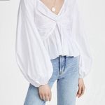 Caroline Constas Onira Knotted Top long sleeve blouse vneck ruffle hem babydoll White Size M Photo 5