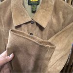 Free People  VTG Camel Suede Snap Button Long Trench Jacket Boho Western Large Photo 5