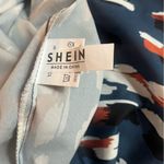 SheIn Long Sleeved Ruffle Neck Geo Print Blouse Blue Size Small Photo 4