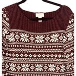 Loft Womens Fair Isle Sweater Size M Burgundy Long Sleeve Pullover Snowflake Photo 2