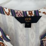 Zink Boho Tiered Mini Dress White Brown 3/4 Bell Sleeve Hippie Western Size S Photo 9