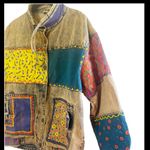 Vintage hand painted 80’s patchwork acid wash color block denim jacket 16 Yellow Photo 7