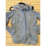 Truth NYC Truth Button -Up Embroidered Floral Blue Blouse Size Large Small Florals Photo 4