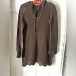 Athleta  Crochet Knit v-neck hoodie Sweater embroidered trim 100% cotton size M Photo 3