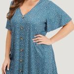 Water Drop Print Button Ruffled Dress Size 2X Photo 0