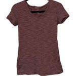 Mossimo Striped V Neck Burgundy & White SS Tee Shirt Red Size XS Photo 0