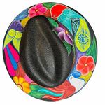 HAT MEXICAN Artisanal Hand Painted Fedora Floral Sombrero Panama Bohemian Black Photo 1