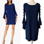 MSK Womens Bell Sleeve Lattice Cocktail Dress Blue Photo 0