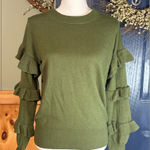 J.Crew  Ruffle Sleeve Wool Blend Sweater in Olive Green size XS Photo 0