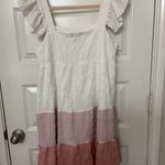 Source Unknown Flowy White Pink and Blush Tiered Mini Dress with Ruffle Sleeves Size Lb by Photo 11