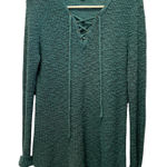 Victory for Her Sportswear Knit Pullover, Long Sleeve Tunic Length Sweater, large Teal green boho chic cozy western sporty layers Photo 0