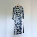 ZARA  Satin Blue and White Floral Long Sleeve Dress Photo 1