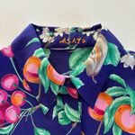Vintage Asayo Short Sleeve Half Button Up Fruit Print Blouse Size Small Purple Photo 1