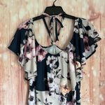 Venus Navy Blue Halter Pink Floral Flounce Top Dress Photo 6