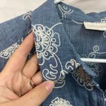 Chico's  women's denim blue cream embroidered floral button down‎ collared shirt Photo 5