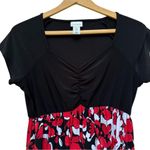 Motherhood Maternity Black with Red White Floral Pattern Short Sleeve Top M Photo 1