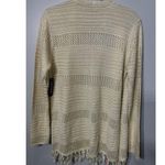 Kathy Ireland Cardigan Beige Open Knit Fringe Hem Metallic Gold Threads Med. NEW Photo 1